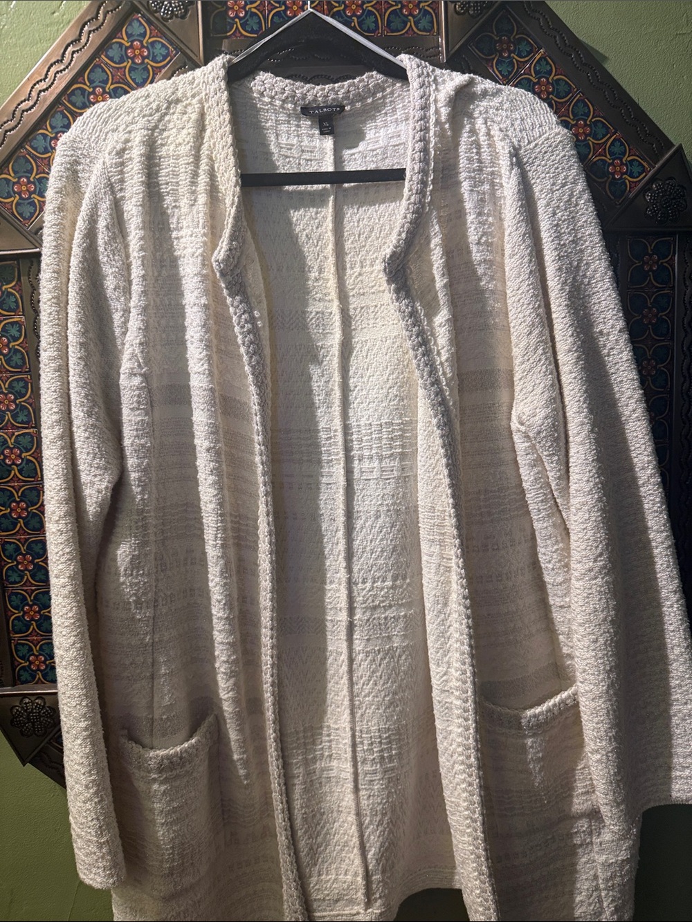 Talbots Cream Open-Front Teddy Cardigan Jacket